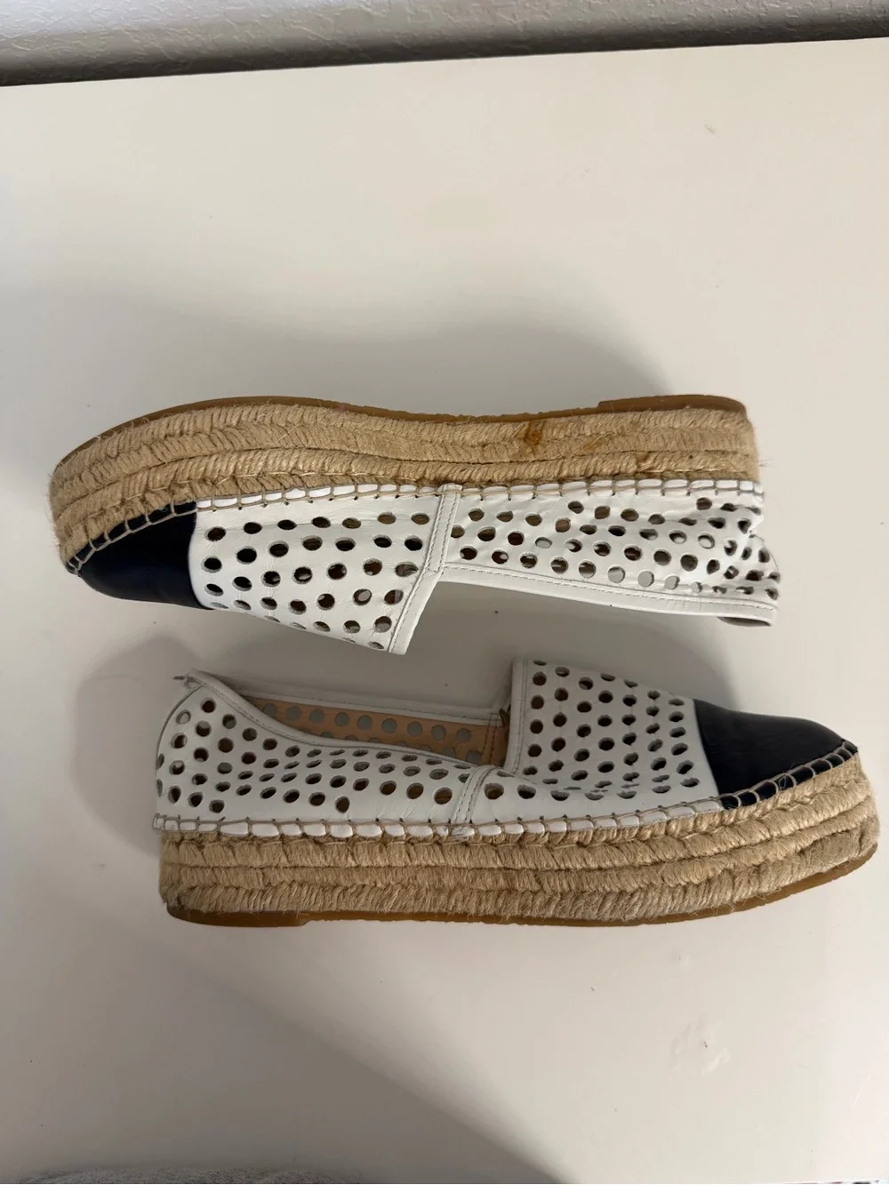 Loeffler Randall | White Perforated Espadrilles with Black Cap Toe